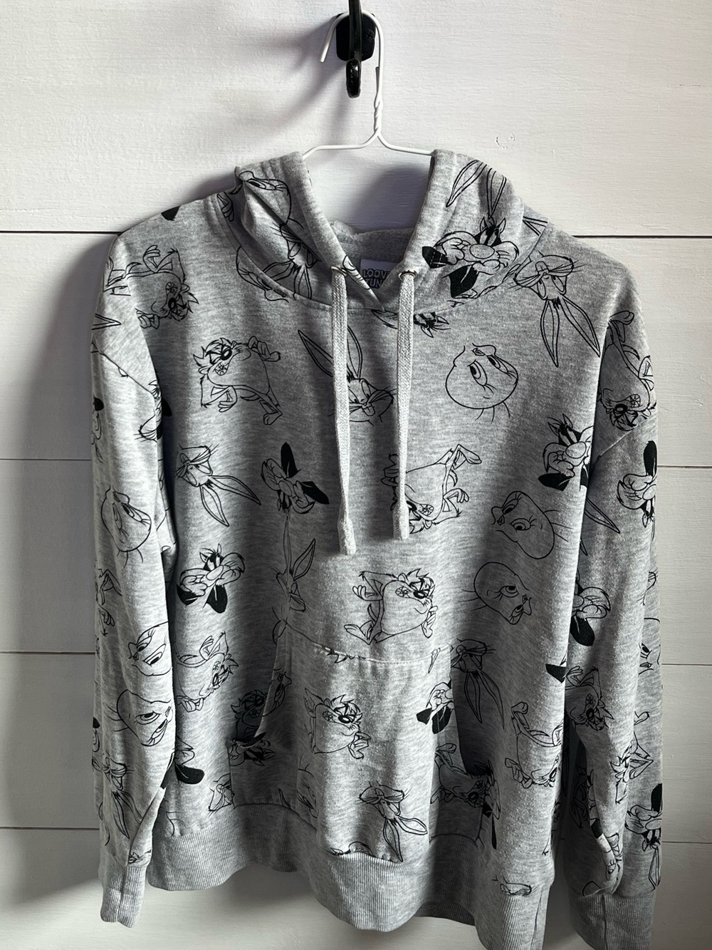 Warner Bros. Gray Pullover Hoodie with Black Character Print